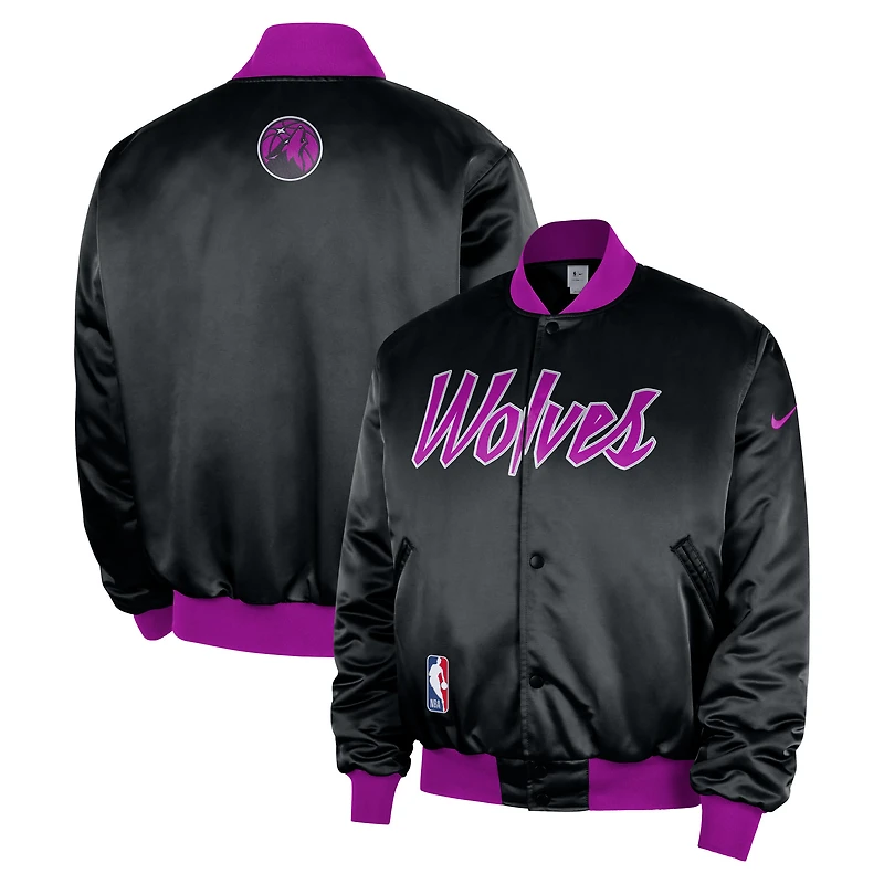 Men's Nike  Black Minnesota Timberwolves 2025/26 City Edition Remix Courtside Full-Snap Bomber Jacket