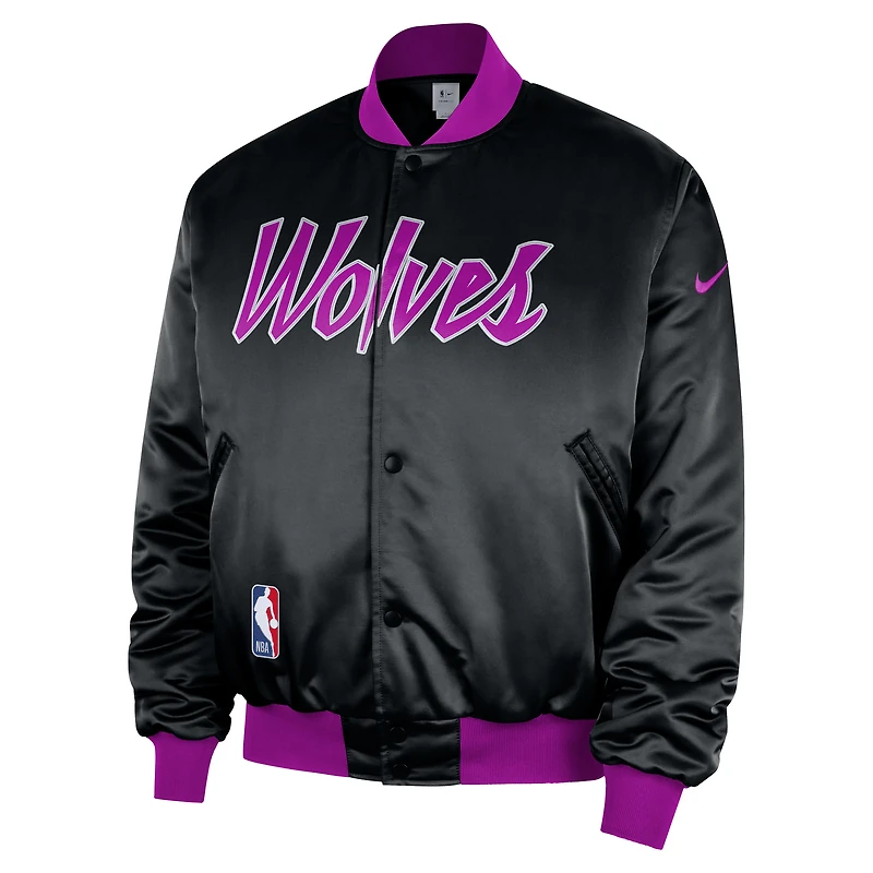 Men's Nike  Black Minnesota Timberwolves 2025/26 City Edition Remix Courtside Full-Snap Bomber Jacket