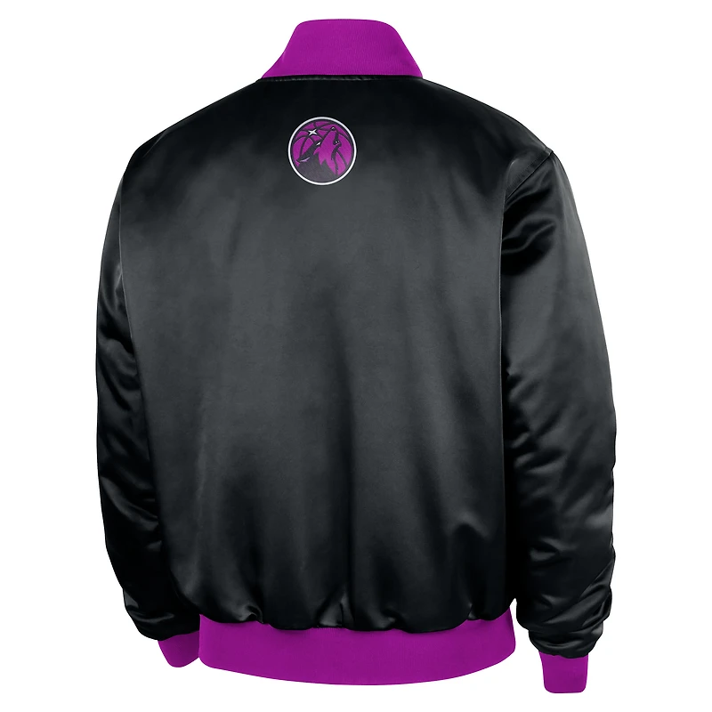 Men's Nike Black Minnesota Timberwolves 2025/26 City Edition Remix Courtside Full-Snap Bomber Jacket