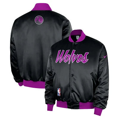 Men's Nike  Black Minnesota Timberwolves 2025/26 City Edition Remix Courtside Full-Snap Bomber Jacket