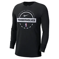 T-shirt d'entraînement à manches longues Nike noir authentique des Minnesota Timberwolves pour homme
