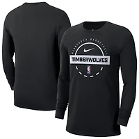 T-shirt d'entraînement à manches longues Nike noir authentique des Minnesota Timberwolves pour homme