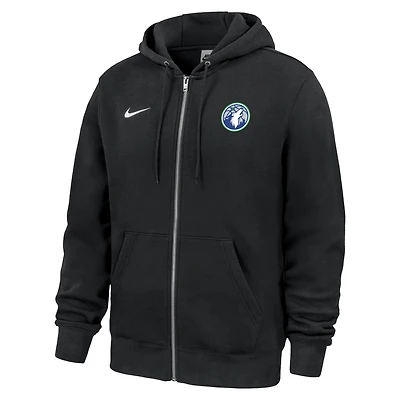 Sweat à capuche zippé Nike Club Fleece Minnesota Timberwolves noir pour homme