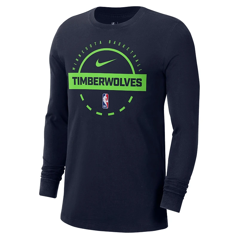 T-shirt d'entraînement à manches longues Nike bleu marine authentique des Minnesota Timberwolves pour homme