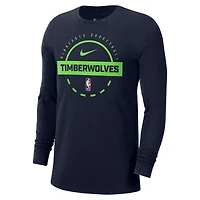T-shirt d'entraînement à manches longues Nike bleu marine authentique des Minnesota Timberwolves pour homme
