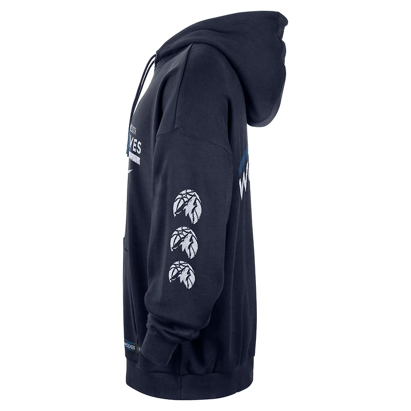 Sweat à capuche premium Nike Courtside Club bleu marine pour homme, Minnesota Timberwolves