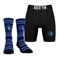 Pack combiné de chaussettes et caleçons boxeurs Rock Em Socks pour hommes des Minnesota Timberwolves