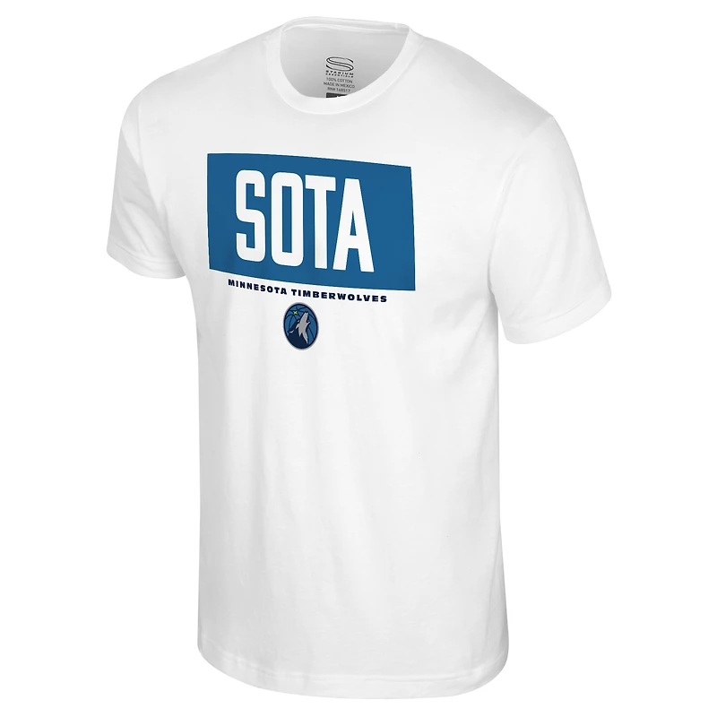 T-shirt blanc Stadium Essentials pour homme des Minnesota Timberwolves avec barre transversale