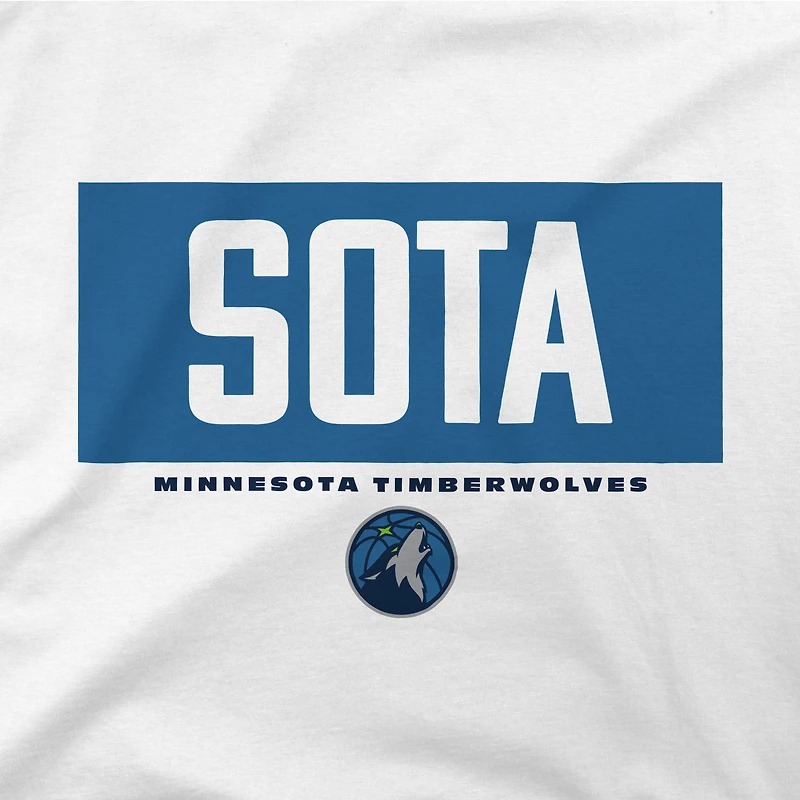 T-shirt blanc Stadium Essentials pour homme des Minnesota Timberwolves avec barre transversale