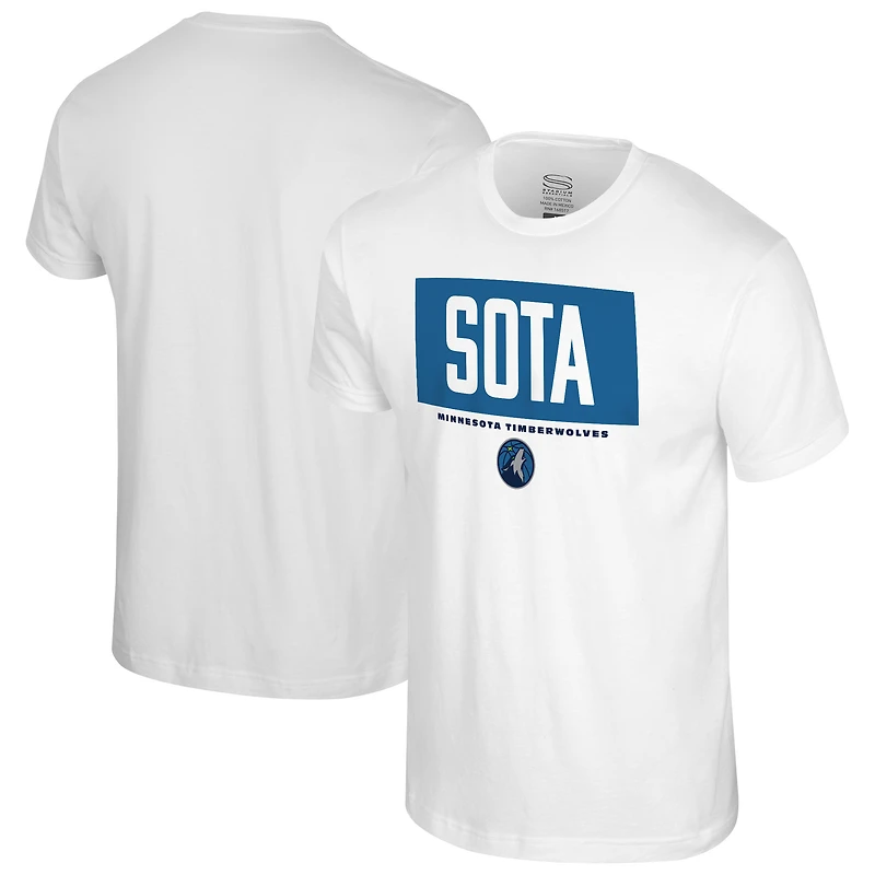 T-shirt blanc Stadium Essentials pour homme des Minnesota Timberwolves avec barre transversale