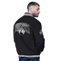 Men's Starter Black Minnesota Timberwolves Blackout Corduroy Full-Snap Varsity Jacket