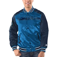 Men's Starter Blue/Navy Minnesota Timberwolves Renegade Satin Full-Snap Varsity Jacket
