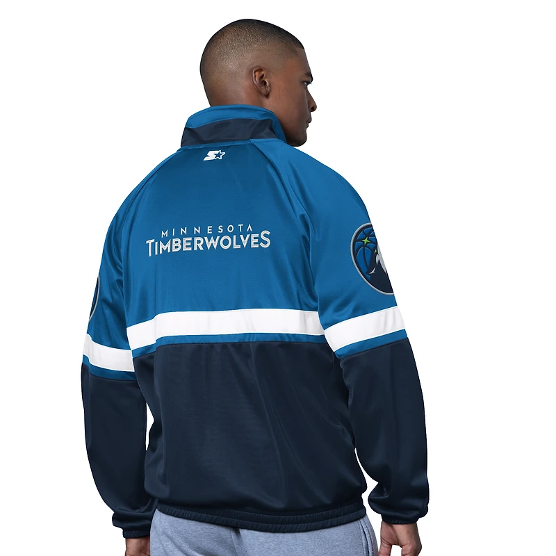 Men's Starter Blue/White Minnesota Timberwolves The Veteran Tricot Track Raglan Full-Zip Jacket