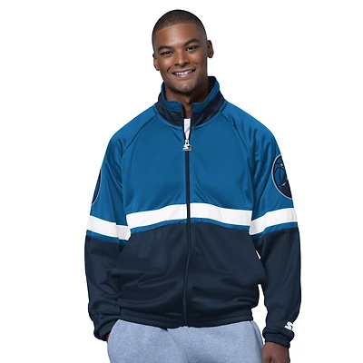 Veste de survêtement The Veteran Tricot Track entièrement zippée pour homme, bleu/blanc, des Minnesota Timberwolves