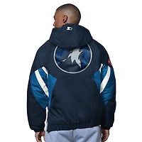Men's Starter  Blue Minnesota Timberwolves The Line Up Oxford Crinkle Half-Zip Hooded Jacket