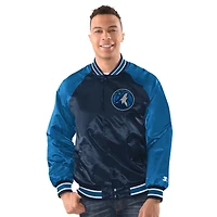 Men's Starter  Navy/Blue Minnesota Timberwolves Inductee Raglan Full-Snap Varsity Jacket