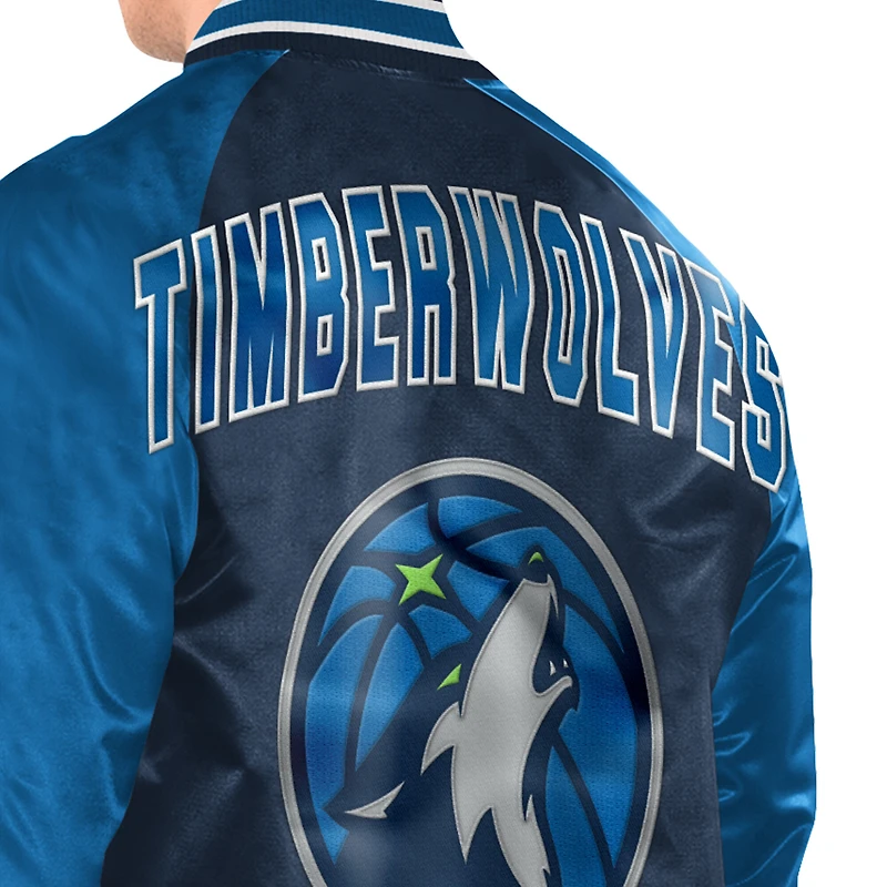 Men's Starter Navy/Blue Minnesota Timberwolves Inductee Raglan Full-Snap Varsity Jacket
