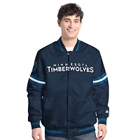 Men's Starter Navy/Blue Minnesota Timberwolves Scout Full Snap Varsity Jacket