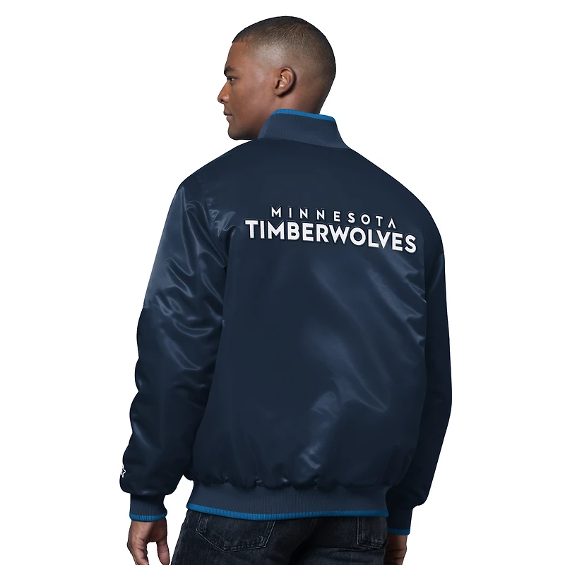 Men's Starter Navy/Blue Minnesota Timberwolves The Ambassador Satin Varsity Jacket