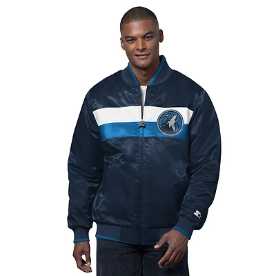 Men's Starter Navy/Blue Minnesota Timberwolves The Ambassador Satin Varsity Jacket