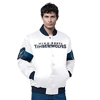 Men's Starter White Minnesota Timberwolves Triple Option Varsity Full-Snap Satin Jacket