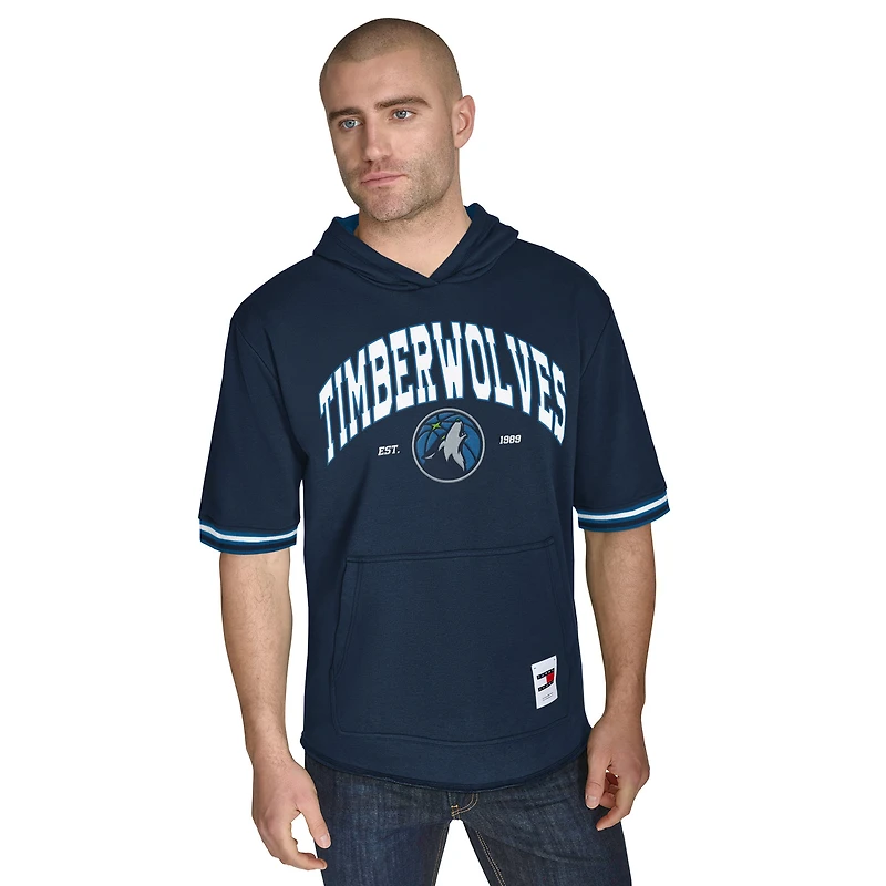 Sweat à capuche manches courtes en molleton bleu marine pour homme Tommy Jeans Minnesota Timberwolves Paul French Terry