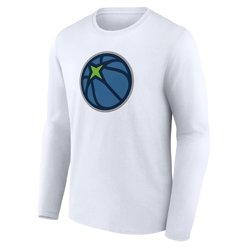 T-shirt à manches longues blanc pour homme avec logo alternatif des Timberwolves du Minnesota