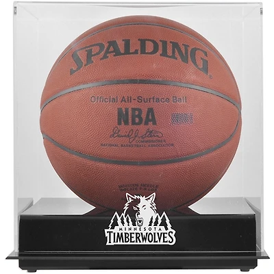 Vitrine de présentation du logo de l'équipe de basket-ball des Minnesota Timberwolves (2008-2017) avec fond miroir