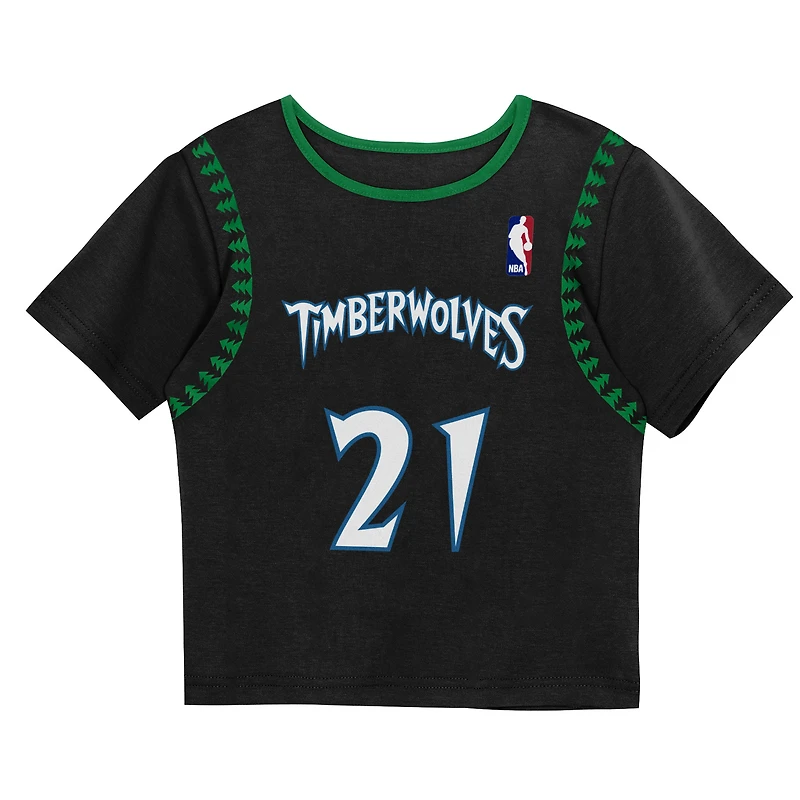Ensemble t-shirt et short Mitchell & Ness Kevin Garnett noir Minnesota Timberwolves Play by Place pour enfants d'âge préscolaire