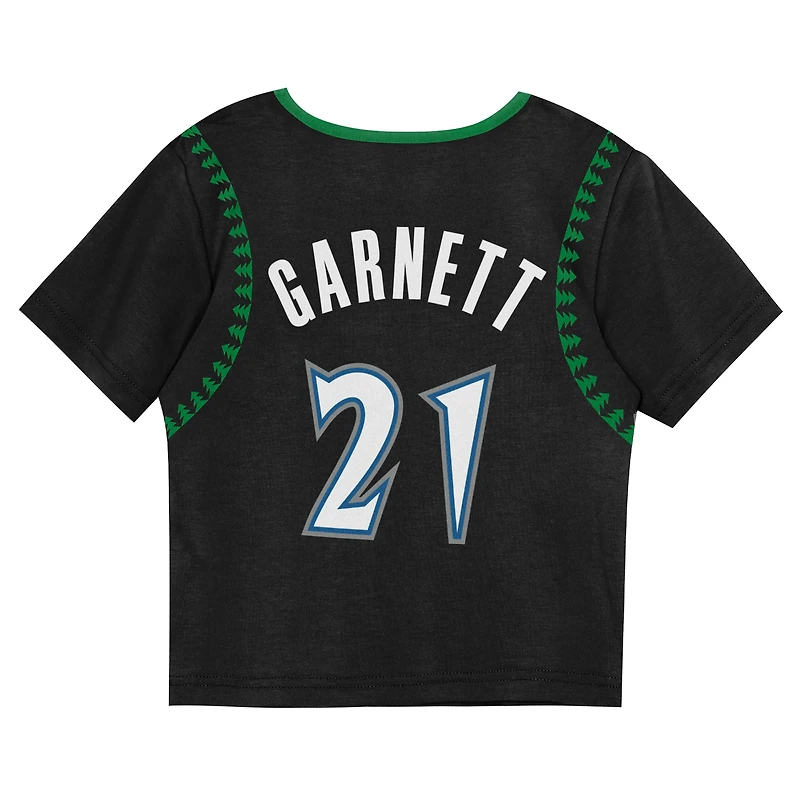 Ensemble t-shirt et short Mitchell & Ness Kevin Garnett noir Minnesota Timberwolves Play by Place pour enfants d'âge préscolaire