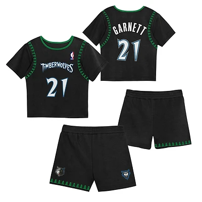 Preschool Mitchell & Ness Kevin Garnett Black Minnesota Timberwolves Play by Place Two-Pack T-Shirt Shorts Set