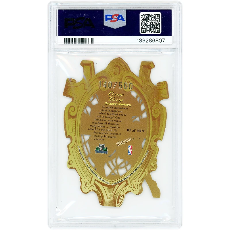 Carte authentifiée PSA 9 de Stephon Marbury, Minnesota Timberwolves, saison 1998-99, Skybox Hoops Prime Twine, n° 10, n° 140/500