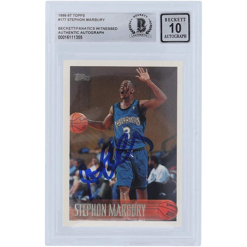 Stephon Marbury Minnesota Timberwolves Carte de recrue autographiée Topps #177 Beckett 1996-97, témoin des fanatiques, authentifiée