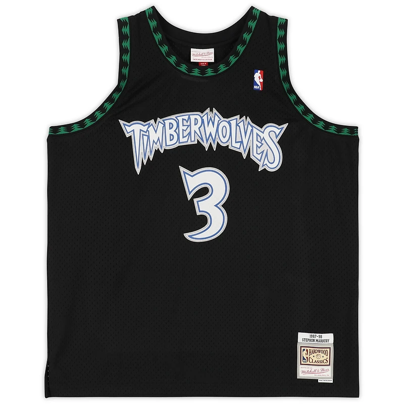 Maillot Swingman noir autographié par Stephon Marbury des Minnesota Timberwolves Mitchell & Ness 1997-98