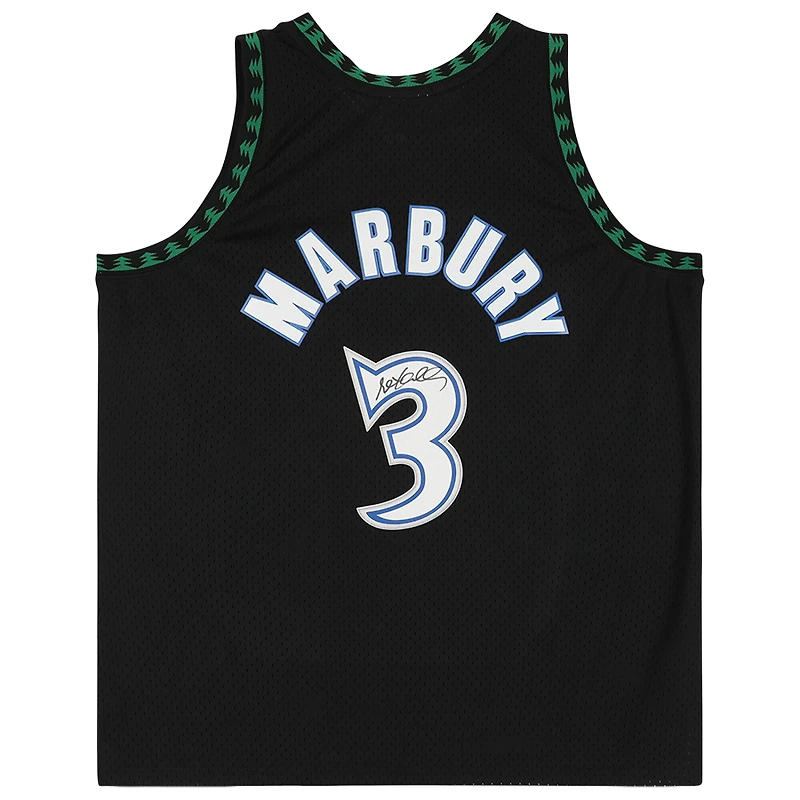 Maillot Swingman noir autographié par Stephon Marbury des Minnesota Timberwolves Mitchell & Ness 1997-98