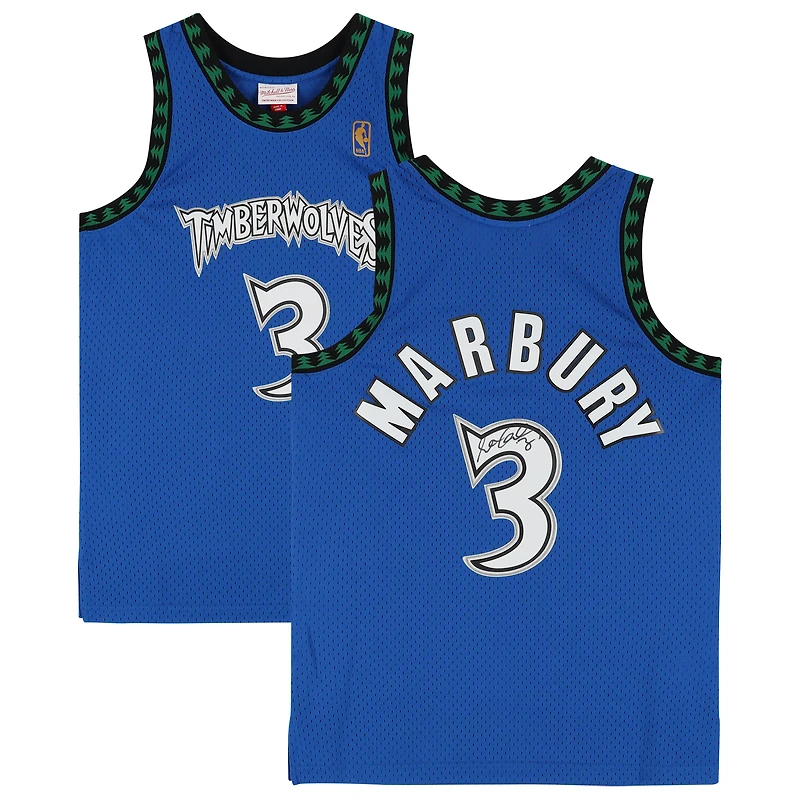 Maillot Swingman bleu autographié Mitchell & Ness 1996-97 des Minnesota Timberwolves de Stephon Marbury