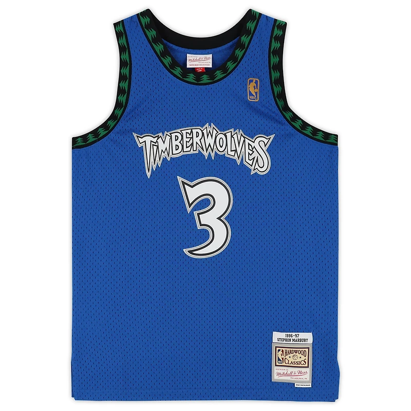 Maillot Swingman bleu autographié Mitchell & Ness 1996-97 des Minnesota Timberwolves de Stephon Marbury