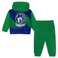 Toddler Mitchell & Ness Blue/Green Minnesota Timberwolves Big Face Oversized Pullover Hoodie Pants Set
