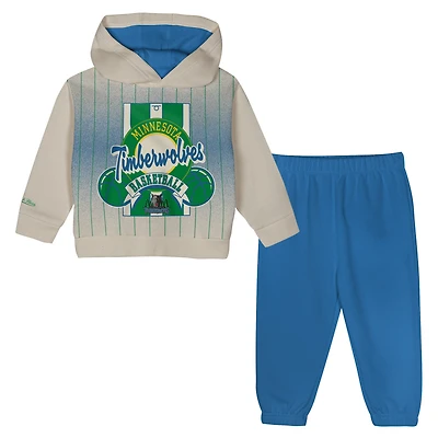Ensemble sweat à capuche oversize et pantalon Mitchell & Ness crème/bleu Minnesota Timberwolves Retro Roots pour tout-petit