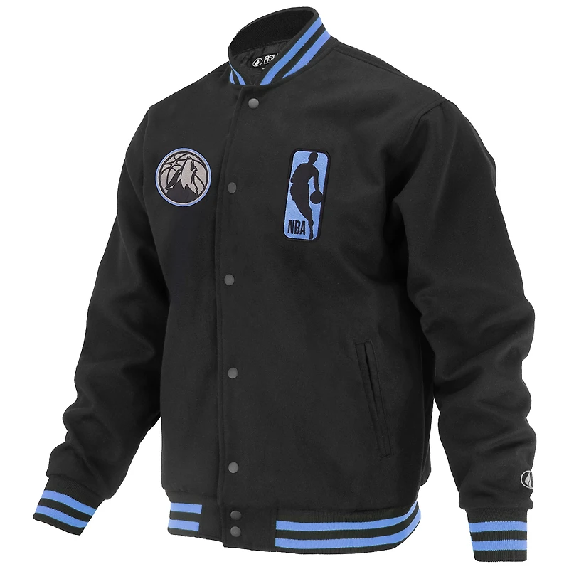 Veste universitaire unisexe FISLL noire des Timberwolves du Minnesota Logoman Shadow Collection à boutons-pression