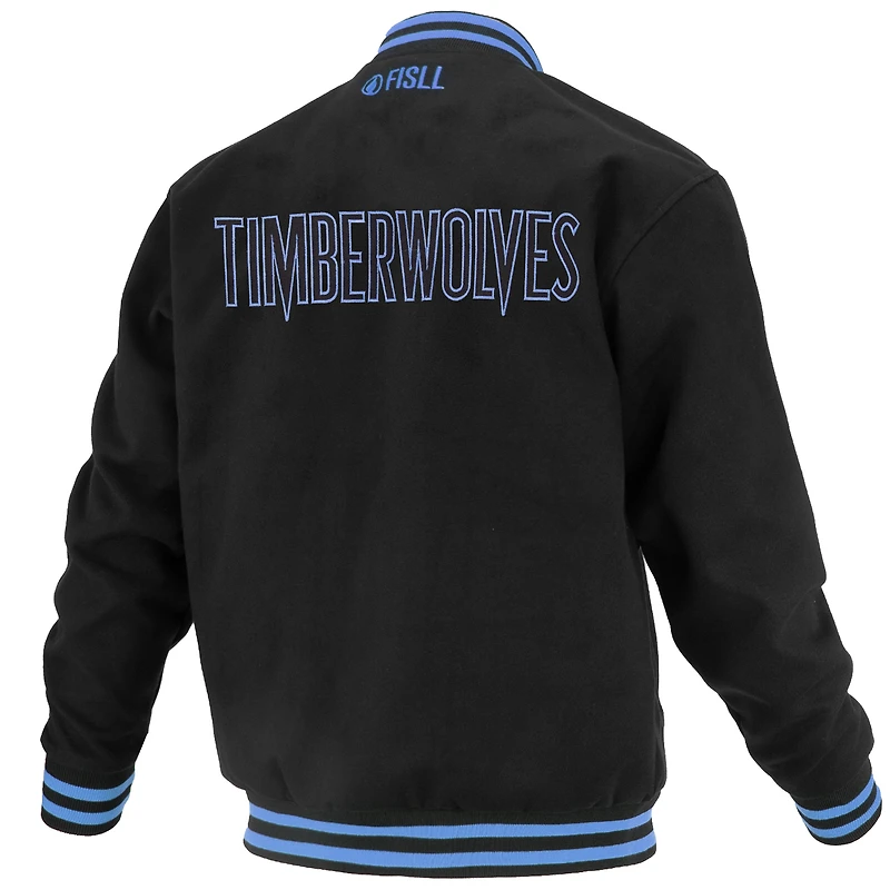 Unisex FISLL Black Minnesota Timberwolves Logoman Shadow Collection Full-Snap Varsity Jacket