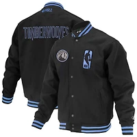 Unisex FISLL Black Minnesota Timberwolves Logoman Shadow Collection Full-Snap Varsity Jacket