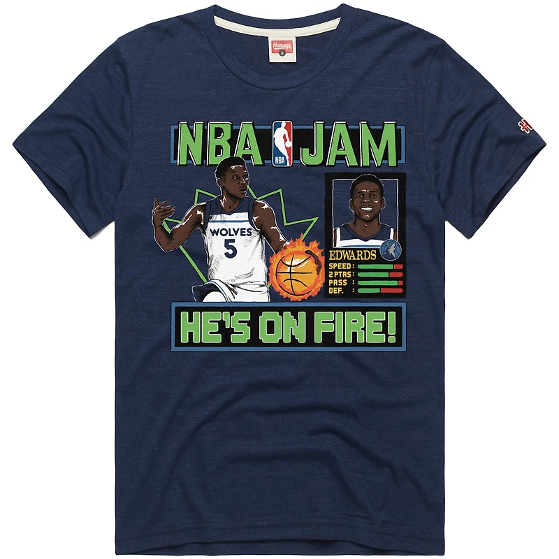 Unisex Homage Anthony Edwards Navy Minnesota Timberwolves NBA Jam Tri-Blend T-Shirt