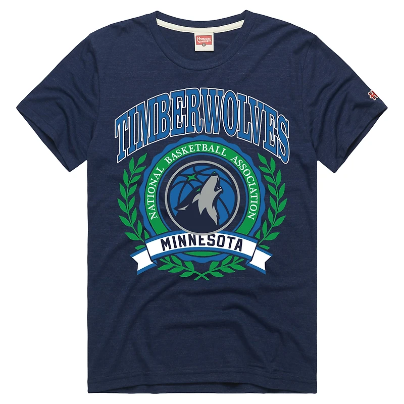 Unisex Homage Navy Minnesota Timberwolves Crest Tri-Blend T-Shirt