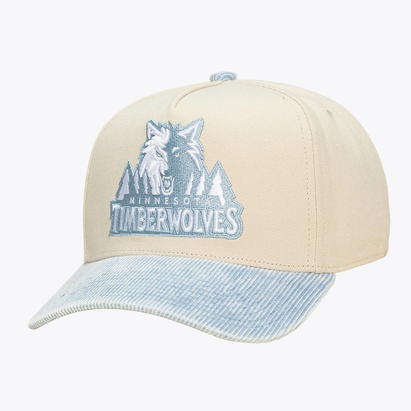 Unisex Mitchell & Ness Cream/Light Blue Minnesota Timberwolves Faded Pro Snapback Hat