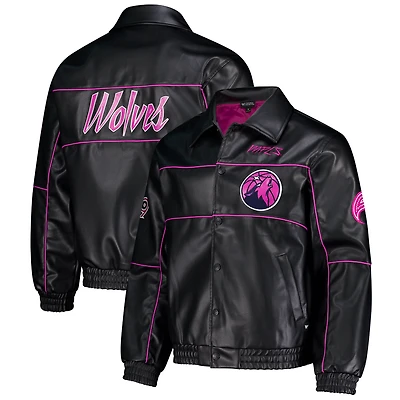 Veste unisexe en similicuir noir The Wild Collective Minnesota Timberwolves City Edition à boutons-pression