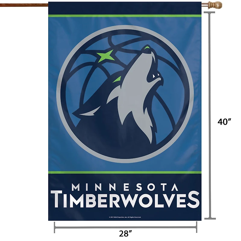 Bannière verticale simple face WinCraft Minnesota Timberwolves 28" x 40" avec logo principal