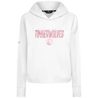 Sweat à capuche court trois bandes blanc imprimé floral du Minnesota Timberwolves pour femme Levelwear