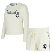 Women's Concepts Sport Cream Minnesota Timberwolves Kaki Hacci Knit Long Sleeve Top & Shorts Set
