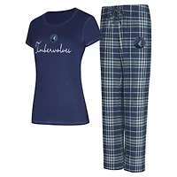 Ensemble de nuit pour femme avec t-shirt et pantalon en flanelle Minnesota Timberwolves Vector bleu marine/gris Concepts Sport